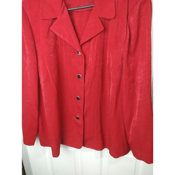 Leslie Fay Woman 20WP Shacket With Scarf Professional Career Red Collared Button - Picture 3 of 10